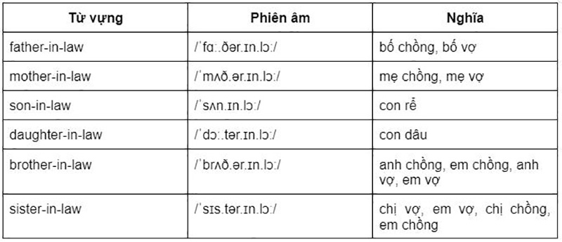 Từ vựng về hai bên thông gia